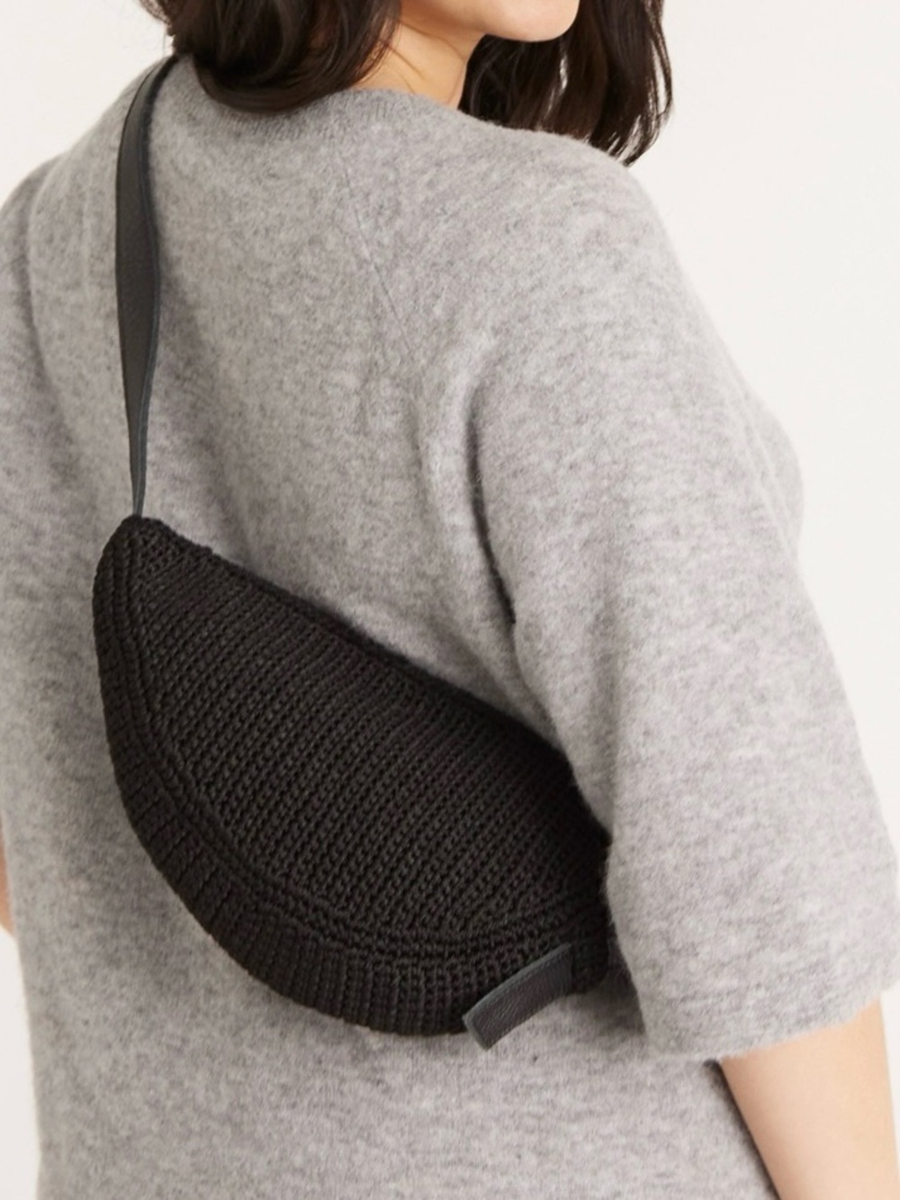 The Sak Women's Tess Sling Bag crocheted bag in black with black leather strap - Picture 2 of 7